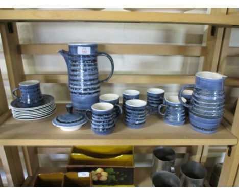RYE POTTERY COFFEE SET COMPRISING COFFEE POT, MILK JUG AND 8 COFFEE CUPS AND SAUCERS