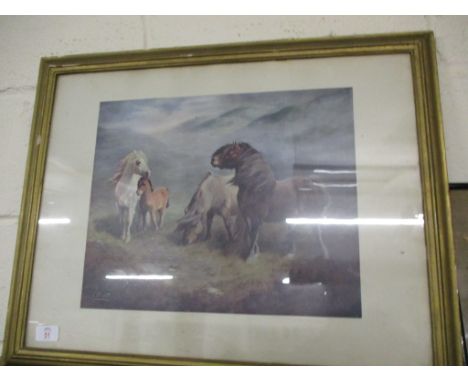 PRINT OF HORSES IN A LANDSCAPE