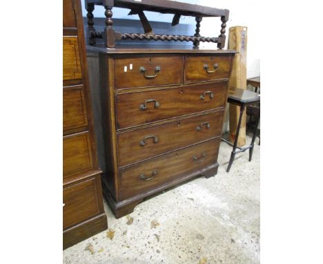 MAHOGANY FIVE DRAWER CHEST ON SHORTENED BRACKET FEET, 98CM WIDE