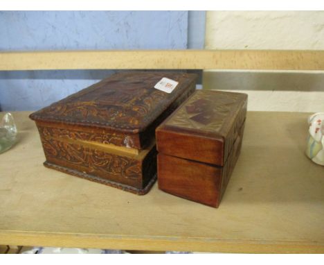 BOX WITH LEATHER DECORATION TOGETHER WITH SMALL BOX CONTAINING PLAYING CARDS