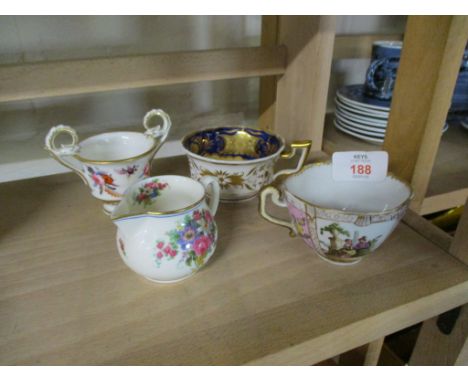 CERAMIC ITEMS INCLUDING MINIATURE WORCESTER JUG, DRESDEN STYLE CUP ETC