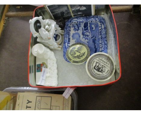 CERAMIC ITEMS INCLUDING TWO POT LIDS, ONE WITH LONDON, MIDLAND AND SCOTTISH RAILWAY COMPANY
