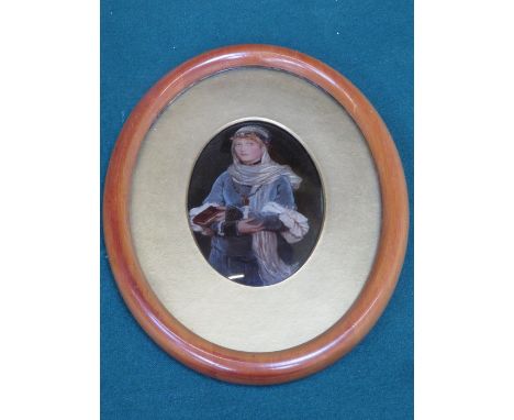 FRAMED ANTIQUE OVAL PORTRAIT ON CONVEX PORCELAIN