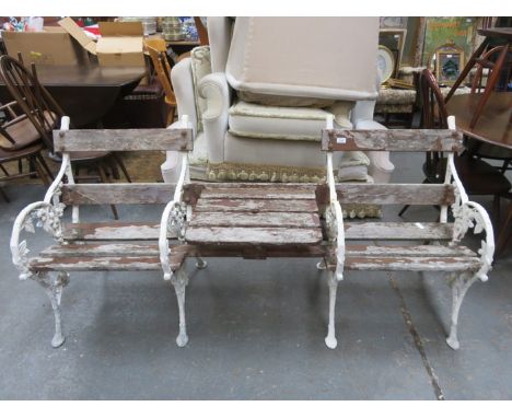 PAINTED CAST METAL TWO SEATER GARDEN BENCH WITH CENTRE SECTION 