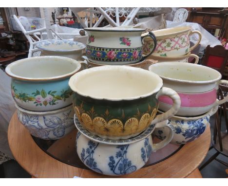 APPROX. SEVENTEEN VARIOUS CERAMIC CHAMBER POTS 