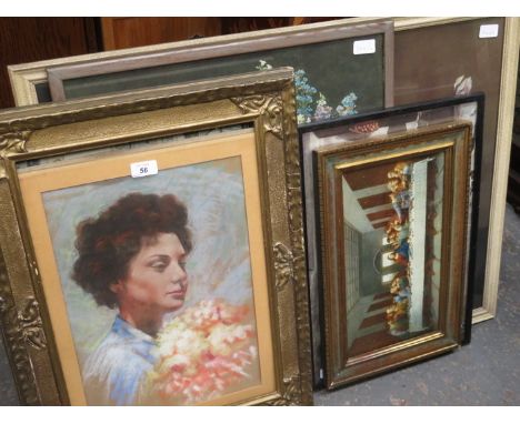 PARCEL OF VARIOUS PICTURES AND PRINTS INCLUDING WATERCOLOUR PORTRAIT