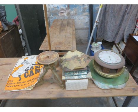 CERAMIC TRAY, LEONARDO DOLL, MIRROR, TIN AND CLOCKS, ETC. 