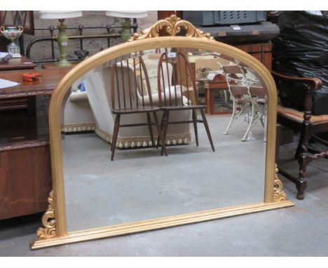 LARGE GILT FRAMED OVER MANTEL MIRROR 