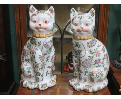 PAIR OF ORIENTAL HANDPAINTED CERAMIC CATS, APPROXIMATELY 35cm HIGH