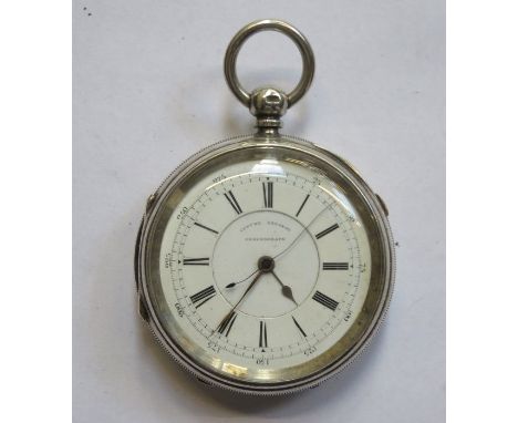 HALLMARKED SILVER AND ENAMELLED CENTRE SECONDS CHRONOGRAPH RAILWAY POCKET WATCH WITH REPEATER BUTTON 