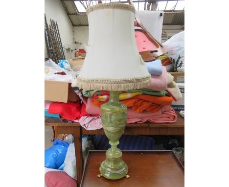 GILT METAL AND ONYX TABLE LAMP WITH SHADE 