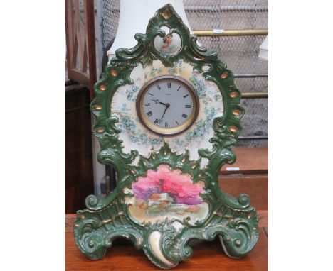 VICTORIAN CERAMIC MANTEL CLOCK, APPROXIMATELY 42cm HIGH 