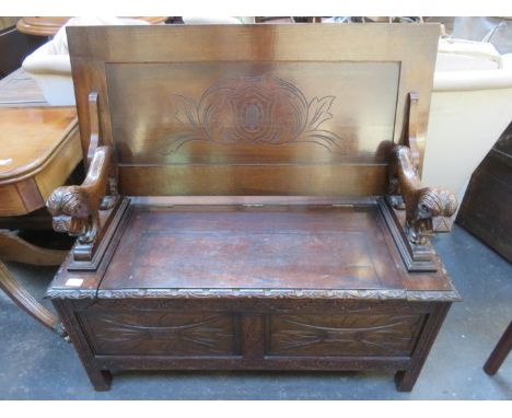 CARVED OAK MONK'S BENCH 