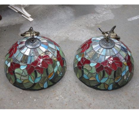 PAIR OF TIFFANY STYLE CEILING LIGHT SHADES, DIAMETER APPROXIMATELY 41cm HIGH
