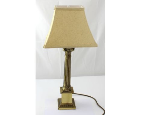A brass Corinthian column lamp base on square pedestal base with lappet decoration, height excluding shade 47cm.