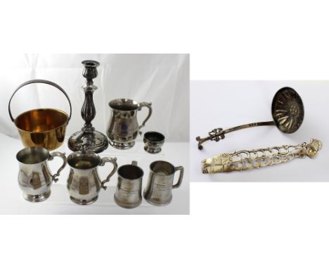 A Victorian hallmarked silver ladle with decorative butterfly finial, Birmingham 1899 and a pair of hallmarked silver sugar t