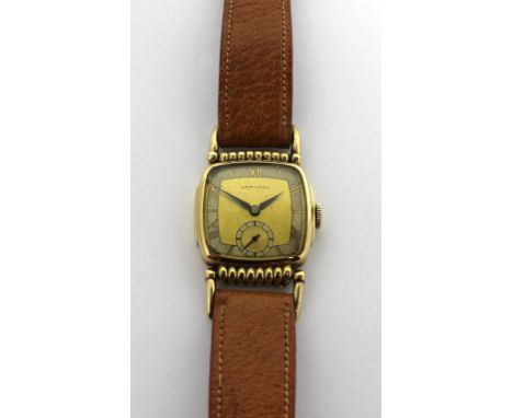 Hamilton; a c1940s gentlemen's 'Driver's Watch', gold filled cushion-style case with swing lugs, high grade Calibre 987A manu