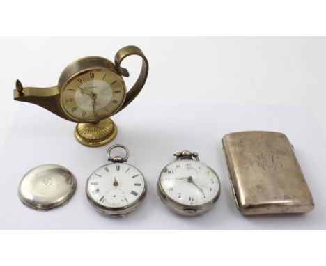 A hallmarked silver open faced pocket watch, the dial set with Arabic numerals, diameter 5cm (af), a hallmarked silver full h