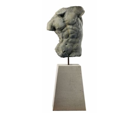 A massive sculpted limestone model of a male torso, after the Gaddi Torso  A massive sculpted limestone model of a male torso