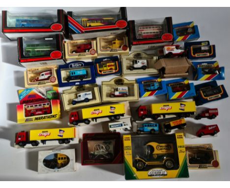 Two boxes of assorted die-cast model vehicles including Lledo, Matchbox, Corgi Days Gone, Exclusive First Editions etc. 