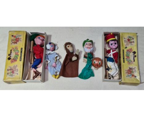 A box of Pellum puppets and glove puppets (as found), including Andy Pandy, Soldier, Twizzle, monkey etcCondition:- General w