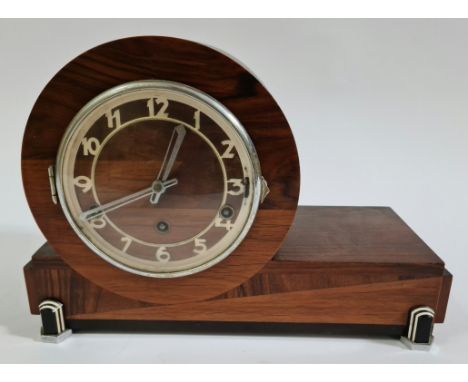 An Art Deco walnut mantle clock, length 36.5cm. 