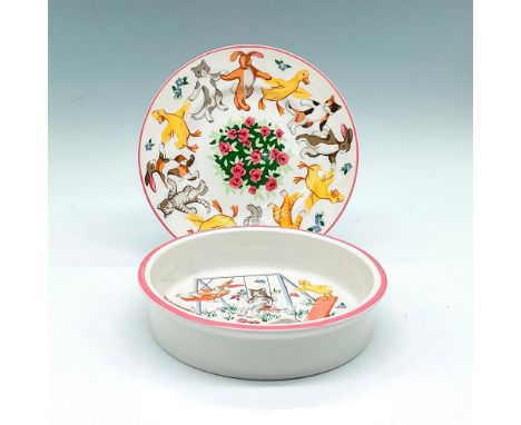 Adorable design of animals and flowers on plate 1"H x 7"dia. and bowl with animals playing 1.5"H x 7.5"dia. Tiffany &amp; Co.