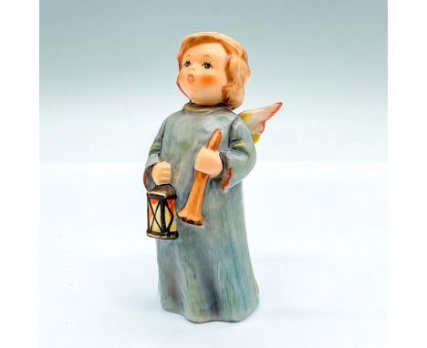 Hand painted figure of an angel holding a horn and lantern. Goebel backstamp. This item has its original box: 5.75"L x 3.75"W