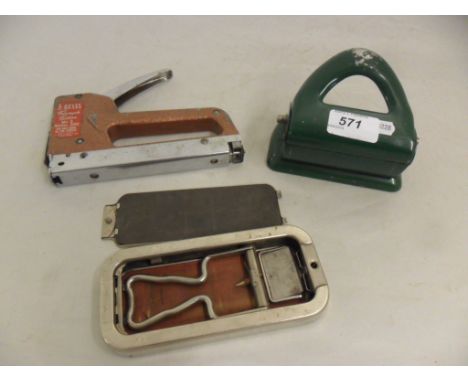 VINTAGE REXEL STAPLER, HOLE PUNCH AND ROLLS RAZOR