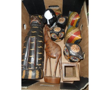 BOX OF WOODEN ANIMAL FIGURES