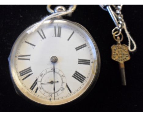 GENTS HALLMARKED SILVER POCKET WATCH WITH KEY AND CHAIN