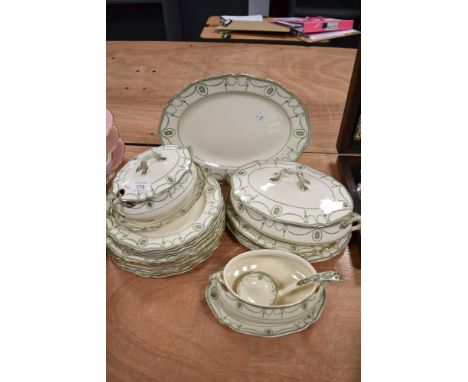 A collection of Royal Doulton 'Countess' dinner service having ivory ground with green swag and motif transfer pattern, plate