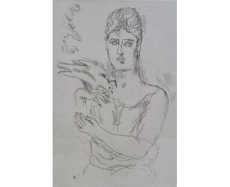 After Pierre Bonnard (1867-1947), Lady with a dove, etching on paper, signed with monogram in the plate, image 11.5cm by 17cm