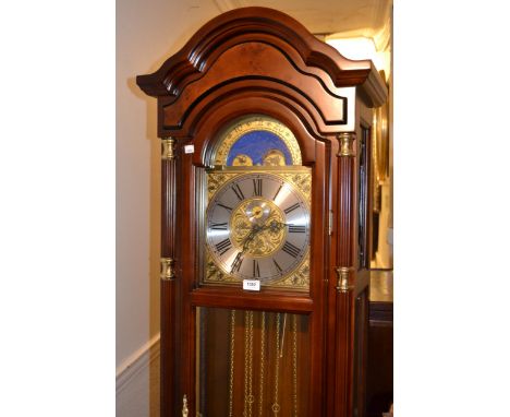 Modern reproduction mahogany longcase clock with three train striking movement and moonphase dial 