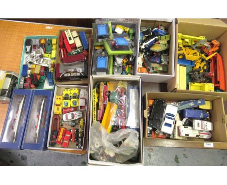 Box containing a large quantity of mainly playworn model vehicles including Corgi, Dinky etc., with some later boxed toys and