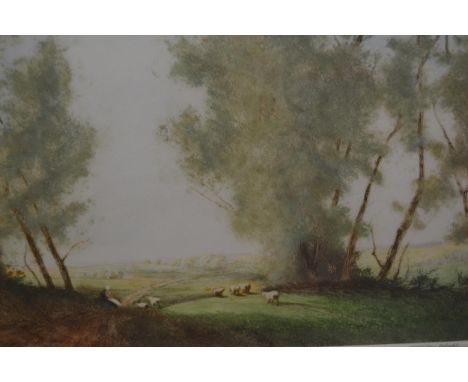 William Tatton Winter, signed etching, sheep in a landscape, 30 x 37cm, framed, together with another 