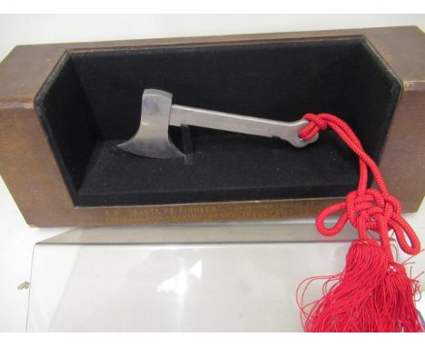 Cased presentation steel axe, inscribed 'S.S. Santa Fe Pioneer Launching, March 23rd 1963' 