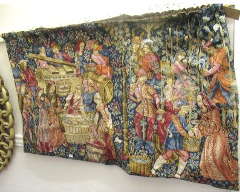 Machine woven tapestry hanging panel depicting a medieval scene, 118 x 70cm 