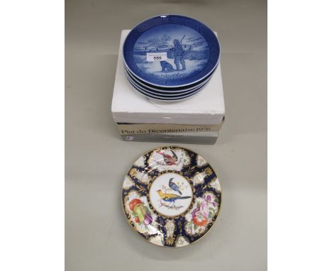 Pair of 19th Century English porcelain floral decorated plates, possibly Spode, together with five various Royal Copenhagen p