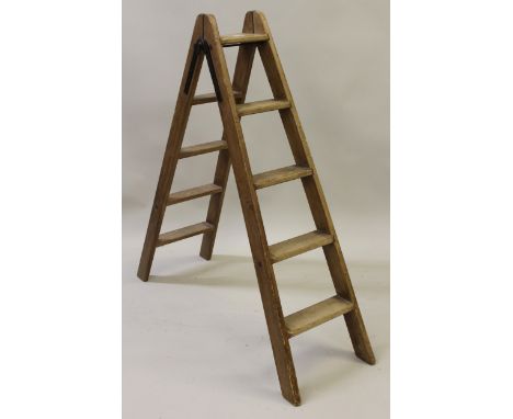 Small Victorian five tread wooden folding step ladder 