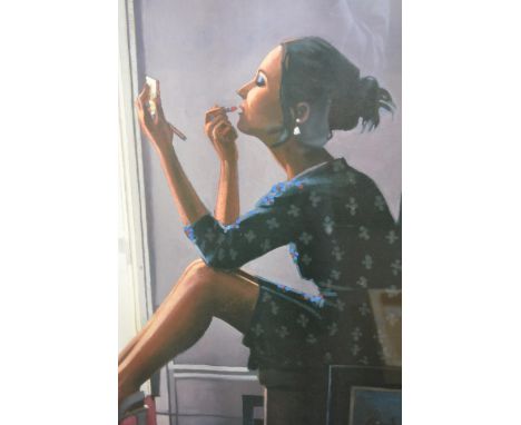 Framed Jack Vettriano Portland Gallery poster, two framed French fashion prints, and a modern print applied to canvas 