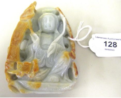 20th Century carved two colour celadon / rust jade figure of a seated immortal, 10cm high overall 