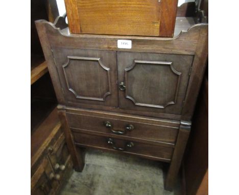 19th Century mahogany tray top commode, with two flush panelled doors and applied moulding, above a single drawer (at fault),