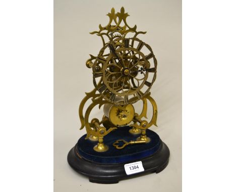 Victorian skeleton clock having circular silvered and pierced dial with Roman numerals, the single train movement, including 