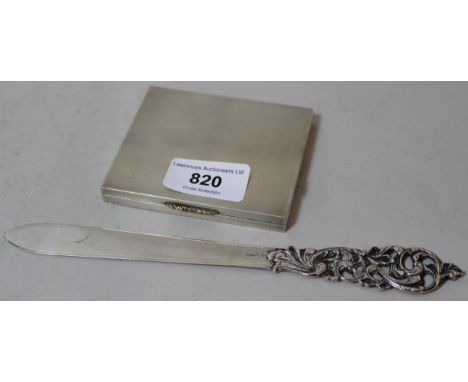 Birmingham silver cigarette case with engine turned decoration, together with a silver (800 mark) paper knife 