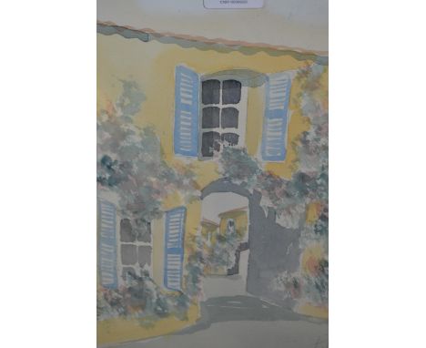 Watercolour, Continental villa, signed Fulvio together with a black and white print of the Manchester Library 