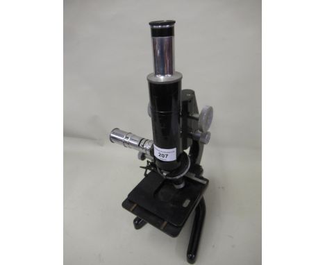 W. Watson and Son, black japanned metal and chromium plated monocular microscope 