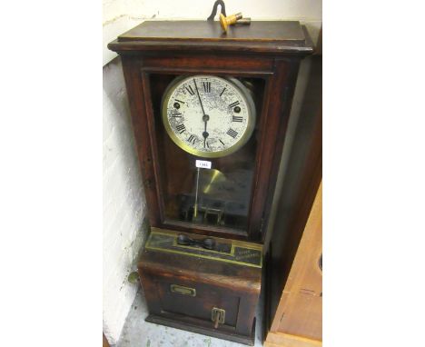 Stockall, Marple & Co. time recorder clock, with key, 90cm high 