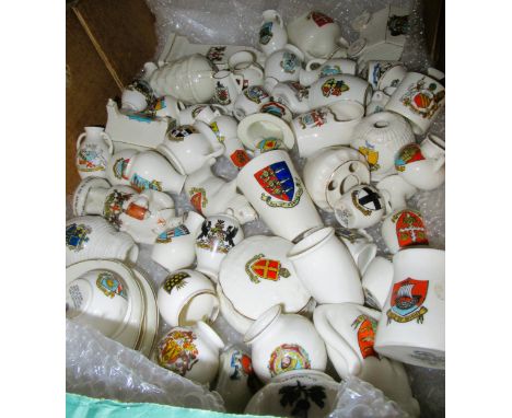 Two boxes containing a large collection of Goss and other crested porcelain items 