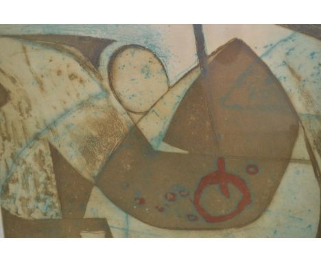 Charles Bartlett, signed coloured etching, abstract study entitled 'Harbour Entrance', number 9 of an edition of 45, 53cm x 5